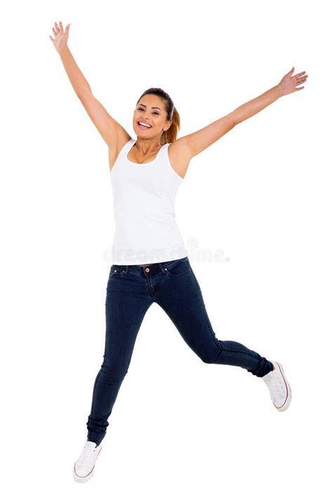 Happy Young Woman Jumping Stock Photo Image Of Freedom 41461764