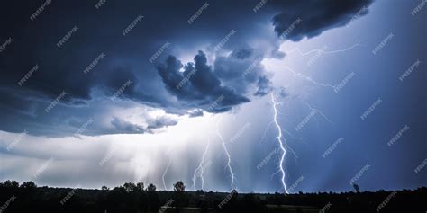 Premium AI Image | A lightning storm with a dark sky and clouds