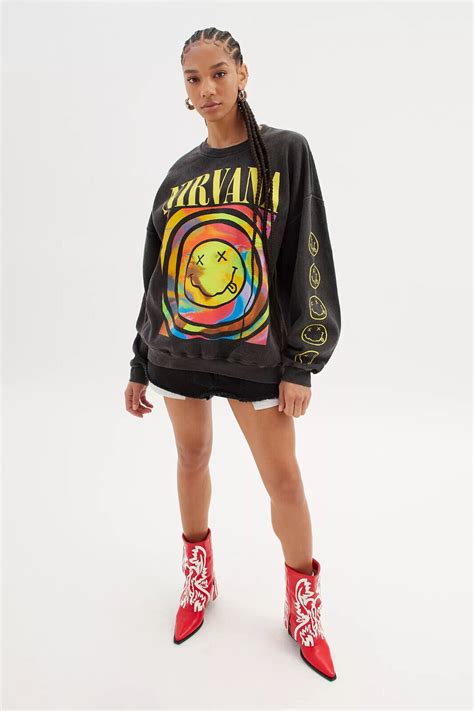 Urban Outfitters Womens X Nirvana Smile Overdyed Oversize Crew Neck Sweatshirt Ebay