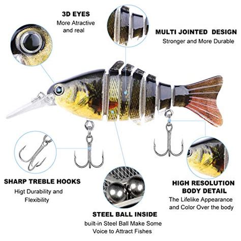 Plusinno Fishing Lures Lifelike Bass Lures Multi Jointed Swimbaits Slow