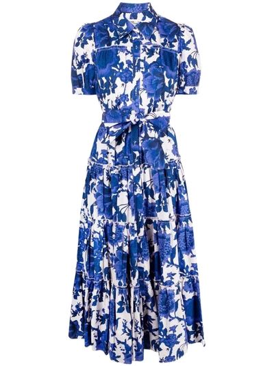 Diane Von Furstenberg Queena Belted Tiered Floral Print Cotton Poplin