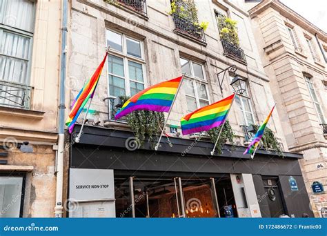 Rainbow Flags Of LGBT Pride Community In Gay District Of Paris Editorial Photography Image Of