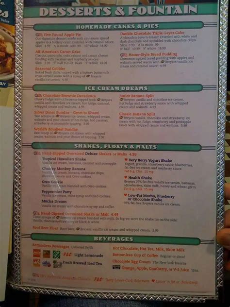 Menu at Silver Diner restaurant, Tuckahoe