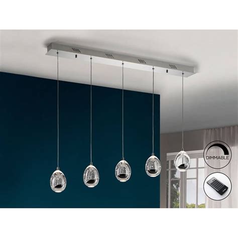 Roc Integrated Led 5 Light Dimmable Crystal Drop Bar Ceiling Pendant