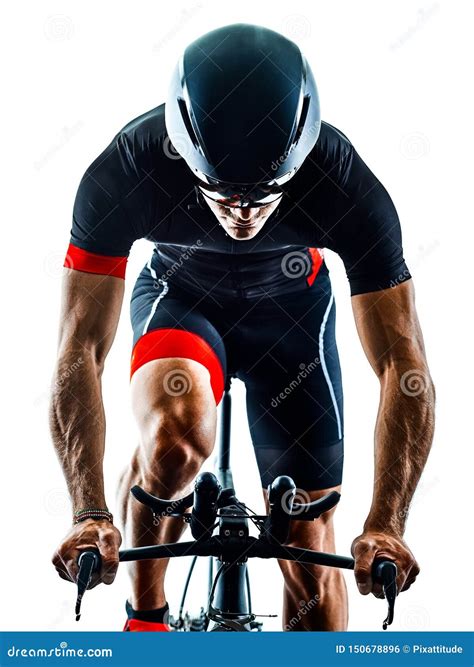 Triathlete Triathlon Cyclist Cycling Silhouette Isolated White B Stock