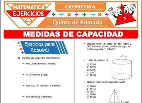 Ejercicios de Áreas y Volúmenes de los Sólidos para Quinto de Primaria