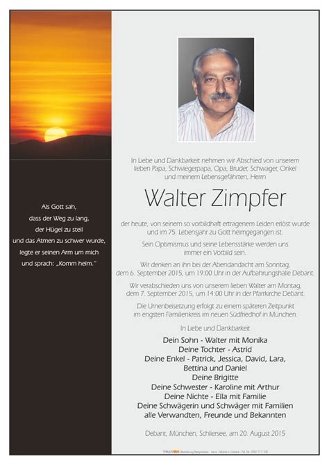 Todesanzeige Walter Zimpfer Trauer Link