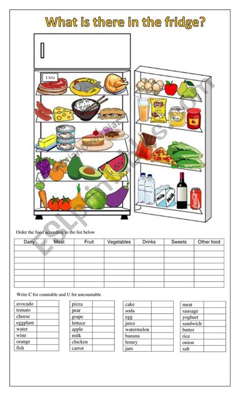 whatï½s in the fridge ESL worksheet by kurepi