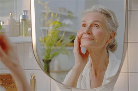 Middle Aged Woman Happy With Skincare Routine Aging Gracefully