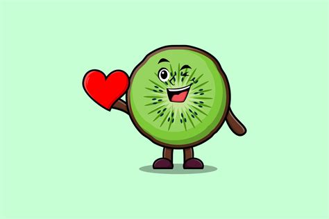 Cute Cartoon Kiwi Fruit Holding Big Red Heart 13968231 Vector Art At