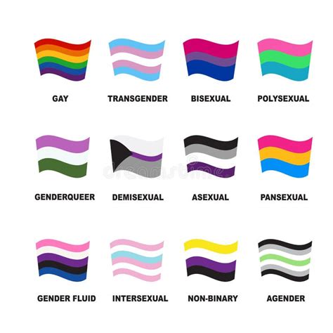 Set Of 34 Lgbt Sexual And Gender Tendencies Pride Flags Stock Vector