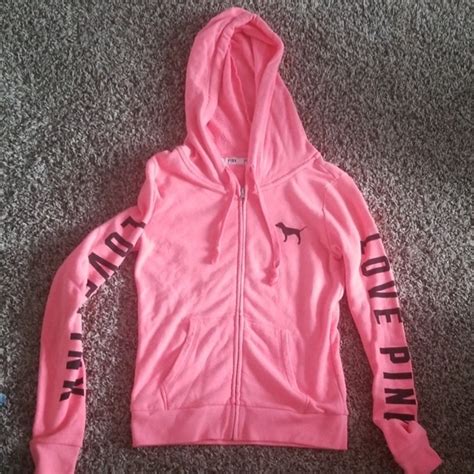 Pink Victorias Secret Jackets And Coats Hot Pink Zip Up With Hood Poshmark