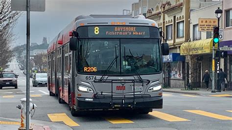 Sf Muni 2016 New Flyer Xde60 6574 On 8 Bayshore Youtube