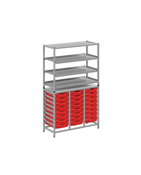 Dynamis Tall Treble Unit With Shelves Silver Frame With Flame Red