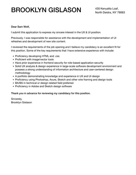 Ux And Ui Cover Letter Velvet Jobs