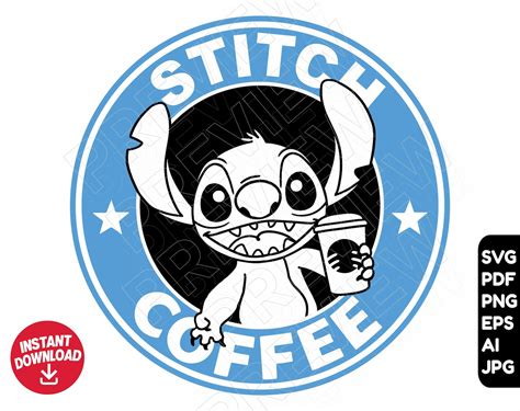 Stitch Coffee Svg Png Clipart Cut File Layered By Color Etsy