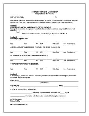 Fillable Online Tnstate Designation Of Beneficiary 2 Doc Fax Email