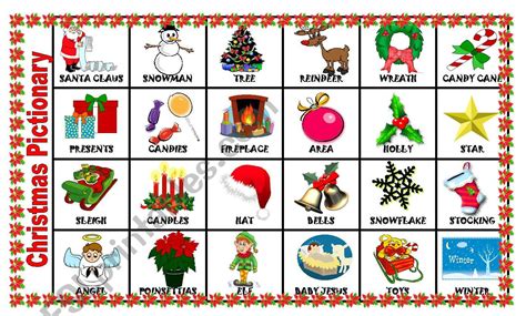 Christmas Pictionary Esl Worksheet By Lupiscasu