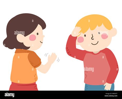 Illustration of Mute Kids Gesturing and Saying Hello in Greetings Stock ...