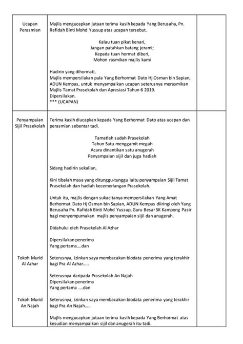 Teks Pengacara Majlis Tamat Prasekolah Dan Apresiasi Tahun 6 PDF