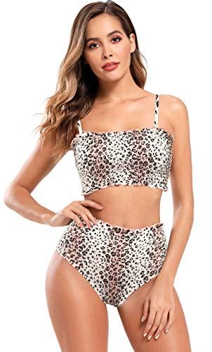 SHEKINI Women S Bathing Suit Shirred Bandeau Bikini High Waist Two