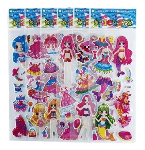 Pack 12 Láminas Stickers Adhesivos Princesas 3d Cuotas sin interés