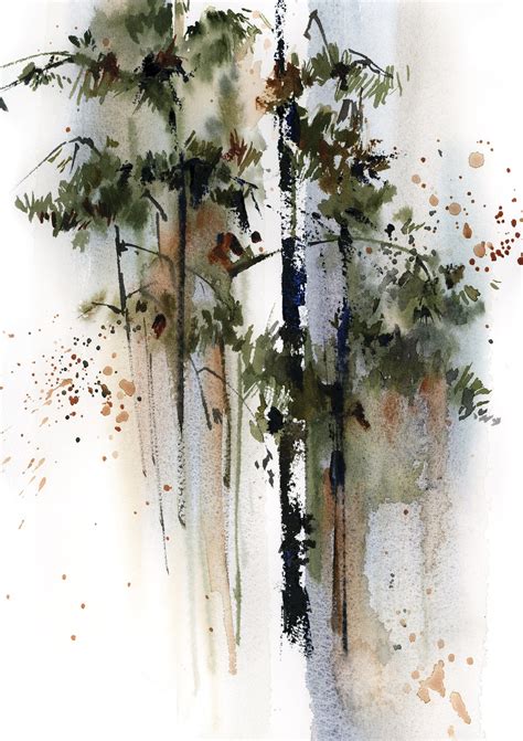 Forest 3 Fine Art Prints Tree Watercolor Art Pine Trees Painting Green Nature Art Woodland