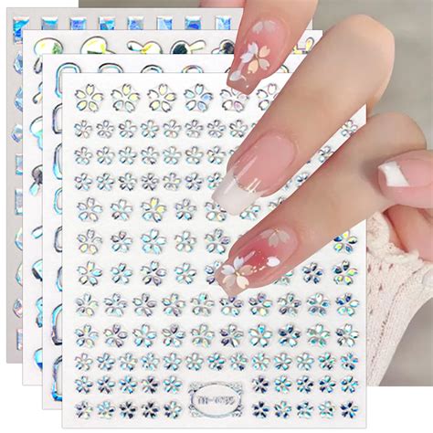 JMEOWIO 9 Sheets Aurora Holographic Flower Nail Art Stickers Decals