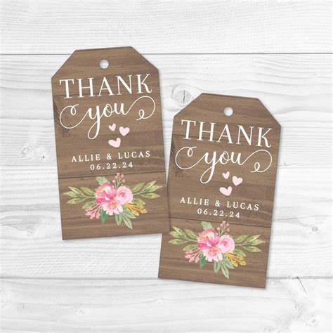 Rustic Blush Floral Wedding Thank You Favor Tags Template Etsy