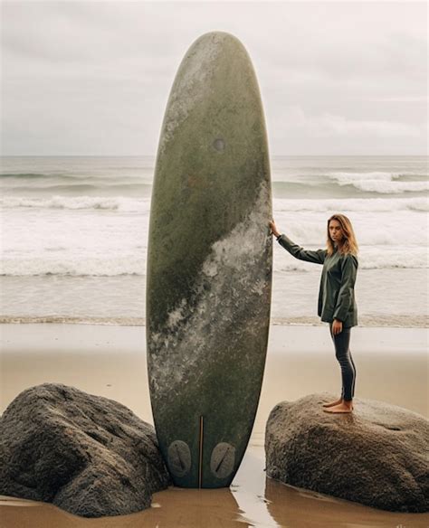 Surfista Em P Em Uma Praia Uma Prancha De Surf Na Frente De Sua Ia