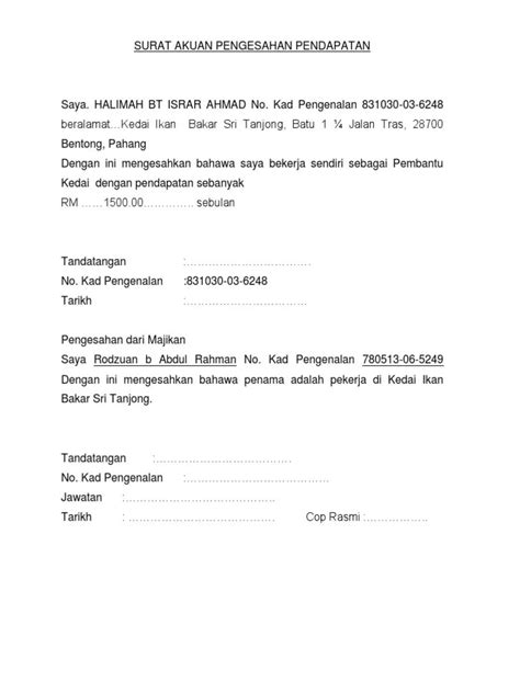 Contoh Surat Pengesahan Gaji Dari Majikan Hot Sex Picture