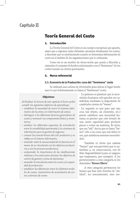 Costos Teor A General Del Costo Cap Cap Tulo Ii Objetivos Al