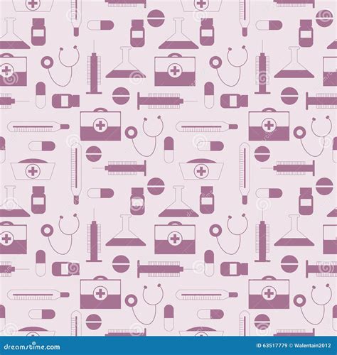 Seamless Vector Pattern Light Pink Background With Medical Tools And