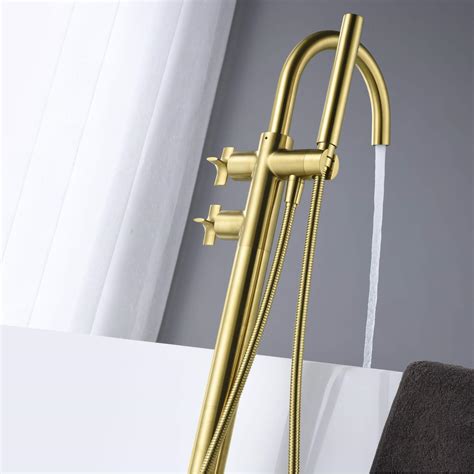 Artiqua Freestanding Tub Filler Bathtub Faucet Brushed Gold Floor Mount Brass Bathroom Faucets