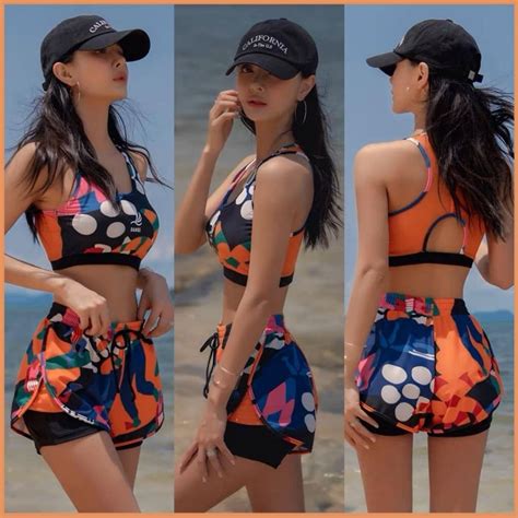 HÀNG CHÍNH HÃNG SANQI CAO CẤP Bikini Đồ Bơi Đi Biển Sporty 2 Mảnh Áo Croptop Quần Đùi họa