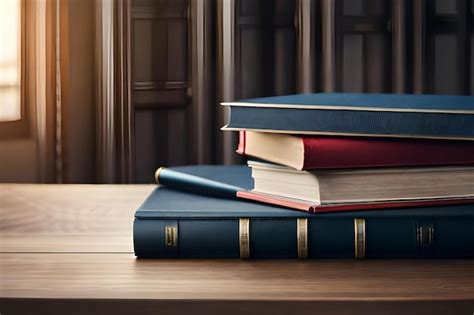 Premium Photo A Stack Of Books On A Wooden Table With The Word