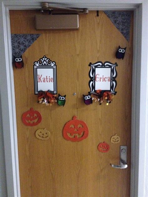 Halloween Dorm Room Door Decorations Pumpkins Spider Webs Name