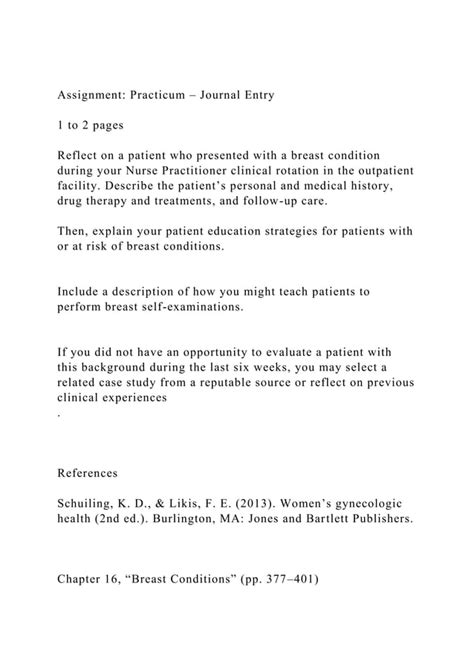 Assignment Practicum Journal Entry1 To 2 Pages Reflect Docx