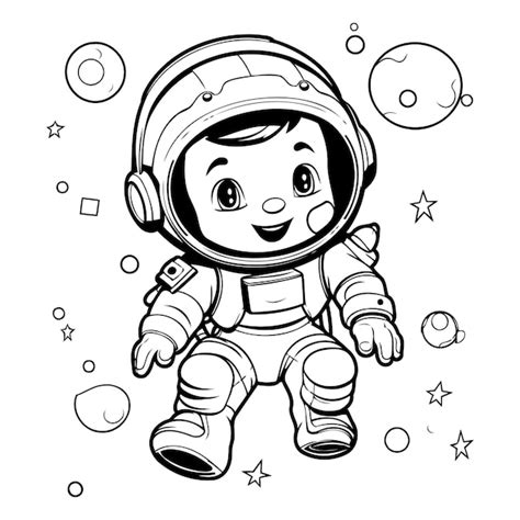 Libro para colorear para niños astronauta en traje espacial Ilustración