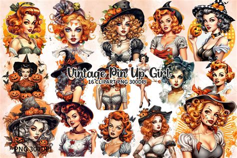 Vintage Pin Up Girl Halloween Clipart Graphic by LQ Design · Creative ...