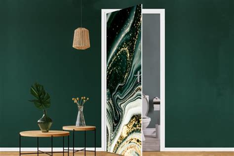 Deursticker Marmerlook Goud Groen Glitter Design Marmer