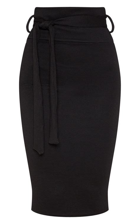 Black Highwaisted Thick Rib Midi Skirt Prettylittlething Usa