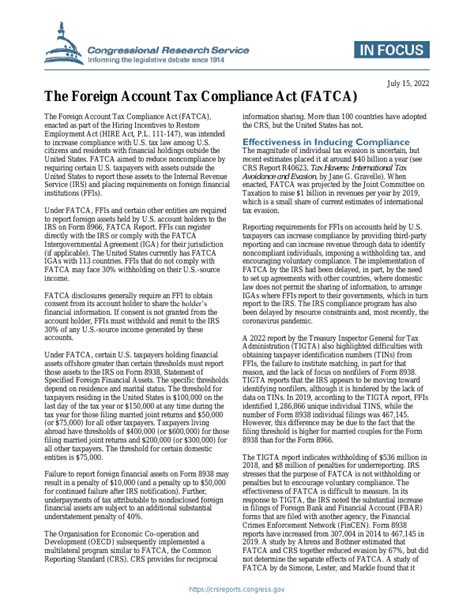 The Foreign Account Tax Compliance Act Fatca Everycrsreport