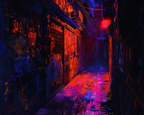 A Dark Alley With Neon Lights And Graffiti Generative Ai Premium Ai