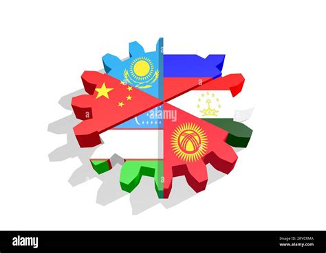 Shanghai Cooperation Organisation Members National Flags On Gear Stock