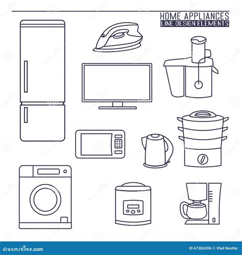 Home Appliances Line Icons Stock Vector Illustration Of House Clip 67386306