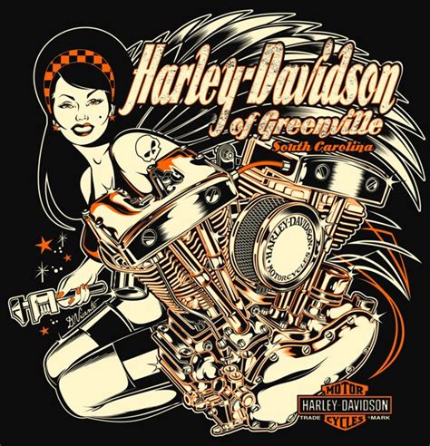 The Harley Davidson Logo With An Image Of A Woman On A Motorbike In