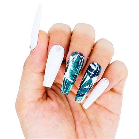 Tropical Palm Leaf Press On Nails White Nails Fake Nails Etsy