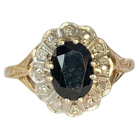 Vintage 9 Carat Gold Large Sapphire And Diamond Cluster Ring For Sale