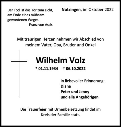 Trauer Wilhelm Volz Teckbote Trauerportal